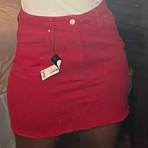 Boohoo Red Denim Mini Skirt